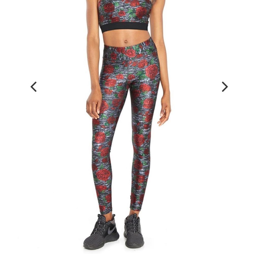 Terez Red Roses and gray leggings